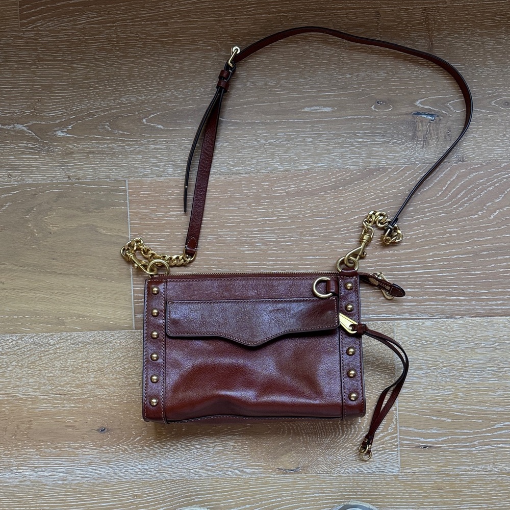 Rebecca Minkoff Tan Leather Crossbody Bag with Gold Accents